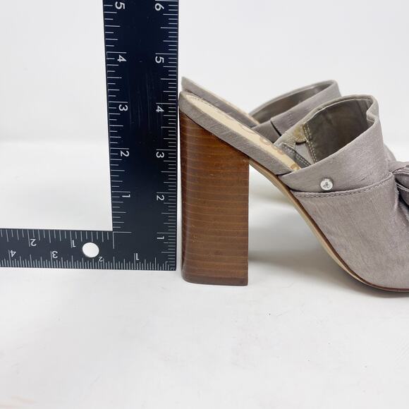 Sam Edelman Womnes 6.5 Silver Yumi Open Toe Mule Block Heel Bow Slip On Fabric - Picture 11 of 13